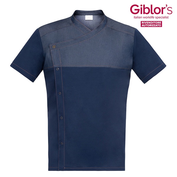 Casacca da lavoro Giblor's blu navy con doppio tessuto e chiusura asimmetrica a bottoni per uso professionale