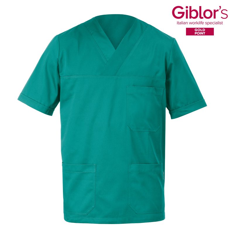 Casacca verde da lavoro professionale per uso sanitario con tre tasche frontali Giblor's Gold Point