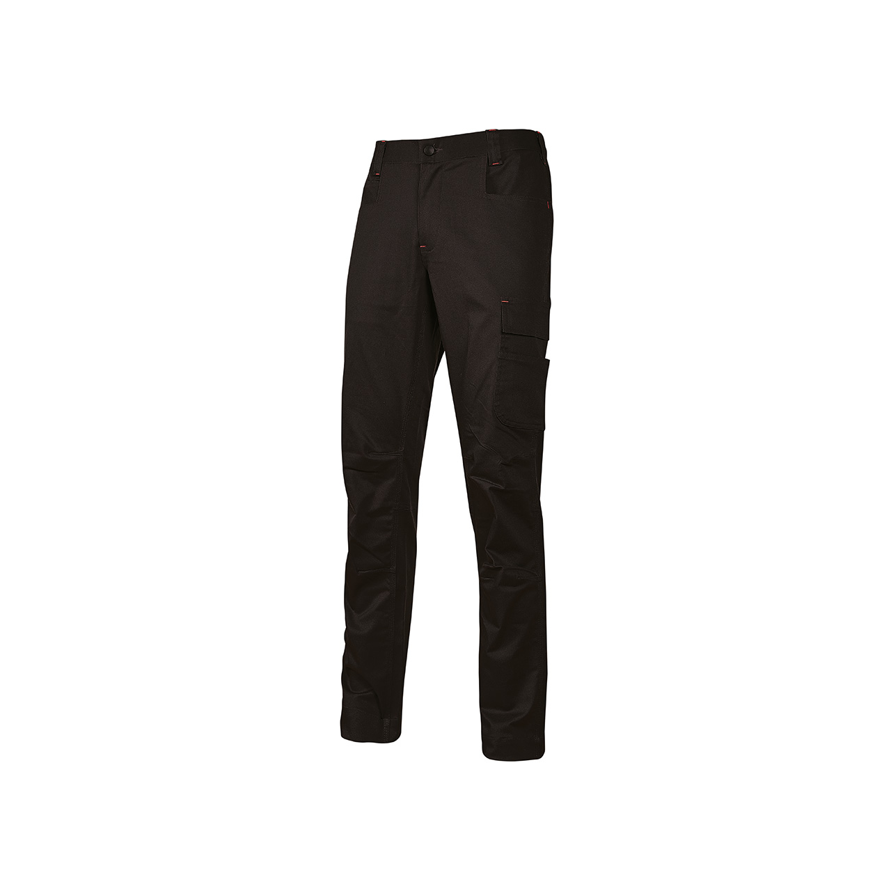 Pantaloni cargo da lavoro neri con tasche laterali multiple in tessuto resistente adatto per cantieri e attività manuali