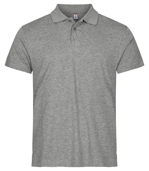 Polo uomo grigio chiaro in cotone con collo a coste e chiusura a due bottoni, stile casual e versatile.